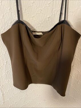 Abercrombie & Fitch Olive-Brown Draped Cami with Black Straps Professional Lined